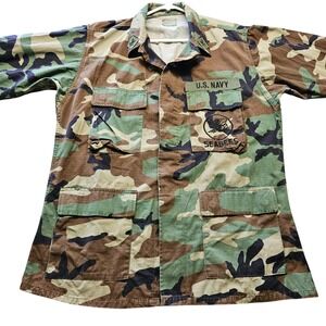 US Navy Seabees Woodland Camo Combat Shirt Jacket‎ Medium Regular Military Issue